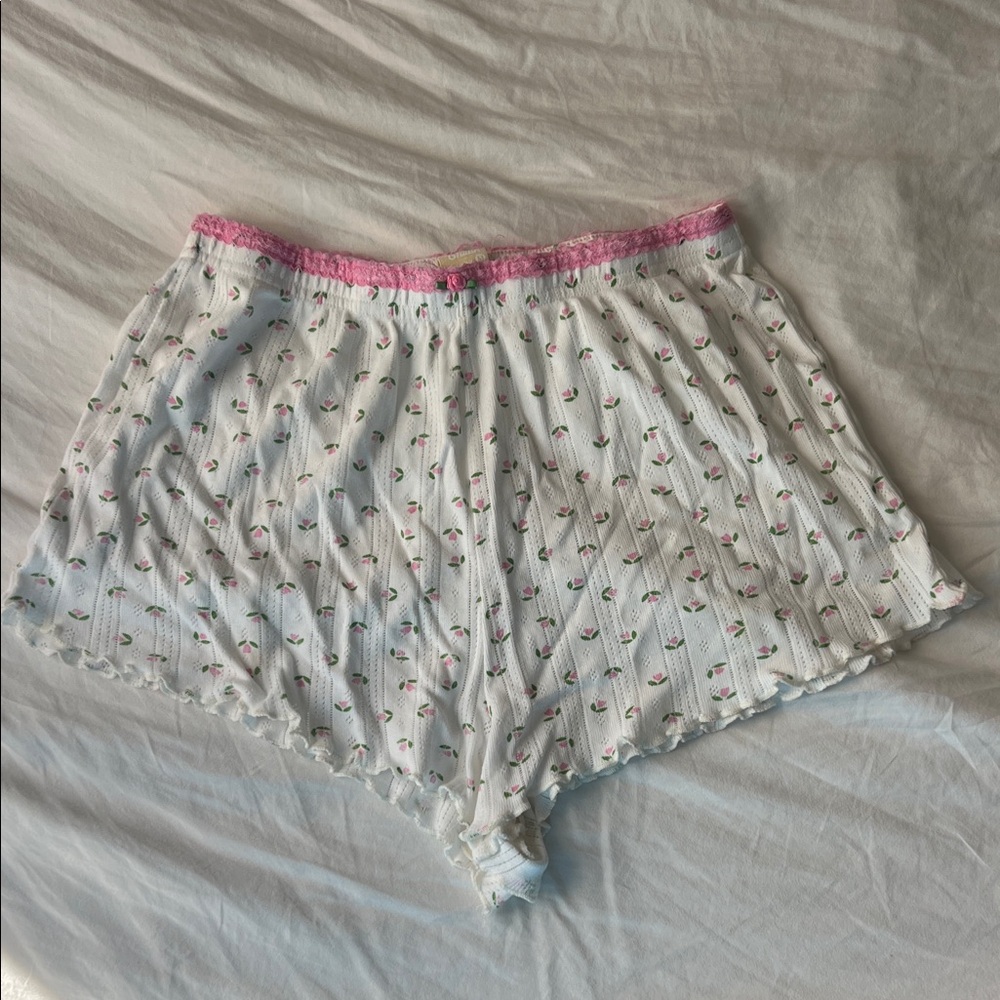 Messy bun just chillin floral coquette high waist mini shorts